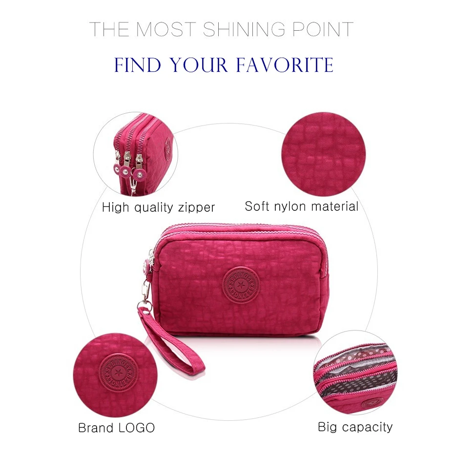 BEAU-женский маленький кошелек шайба морщинистая ткань телефон кошелек три молнии портативный для макияжа сумка розовый красный