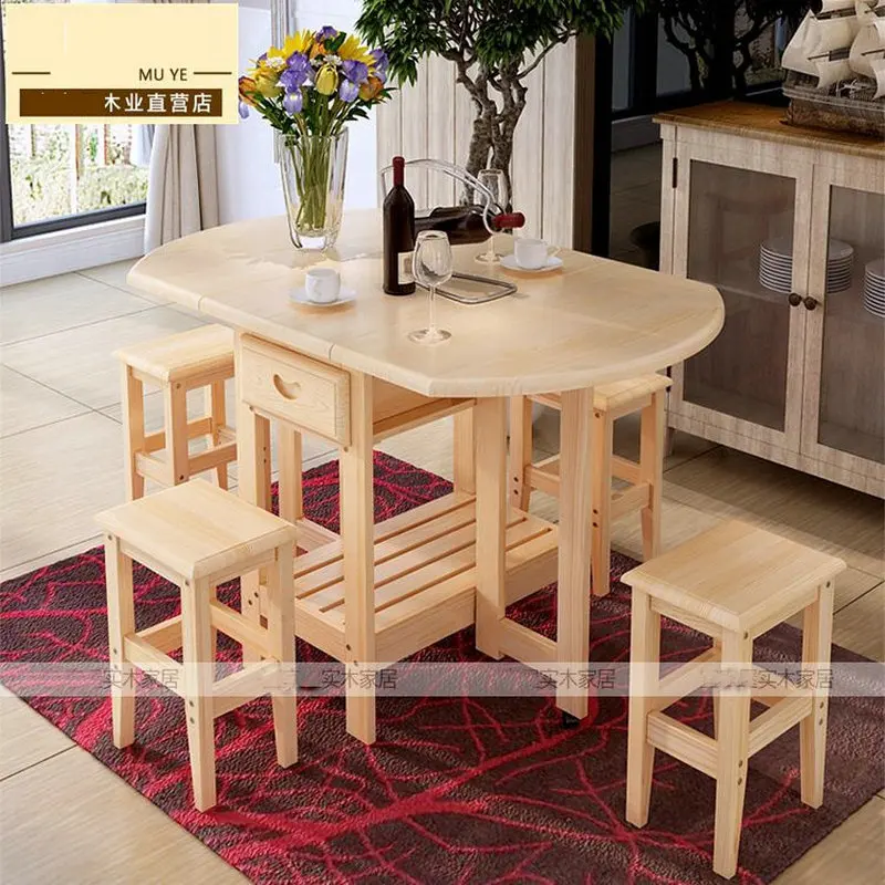 Semi-Circle Foldable Pine Solid Wood Living Room Furniture Coffee Dining Table (NO Drawers/Chairs) Children Lacquer Health