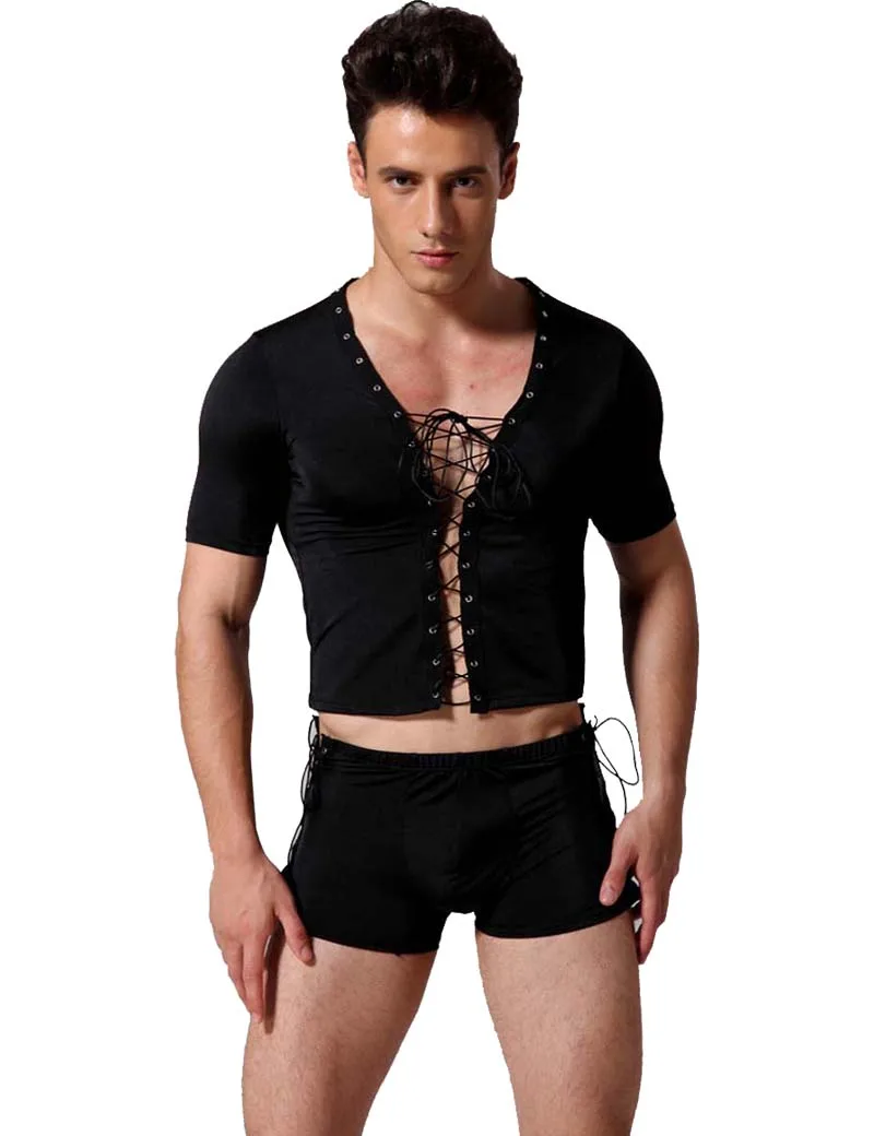 Men's Underwear Sexy Singlet Stretchy Bodysuit Set Breathable Lace up