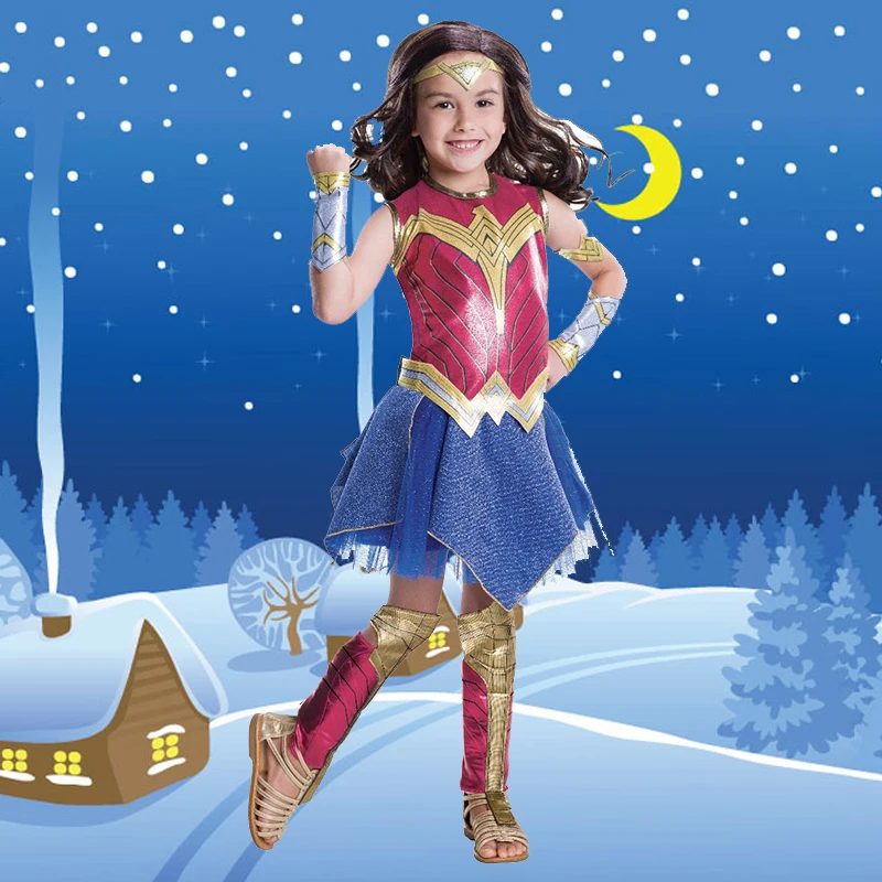 Wonder Woman Cosplay Halloween Superhero Girls Costume Deluxe Child