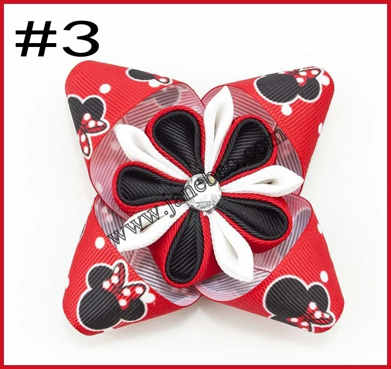 

free shipping 30pcs 3'' character Kanzashi Flower Hair Clip rhonstones Hair Clip and Hair Bow Kids girl hair accessories