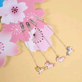 

Kawaii Unicorn Metal Chain Pendant Bookmark Marker of Page School Office Supply Student Stationery Kids Gift