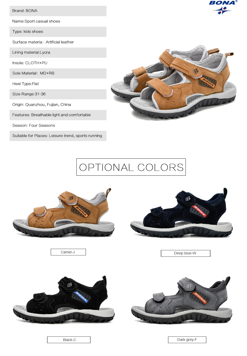 BONA Summer Kids Shoes Brand Open Toe Boys Sport Beach Sandals Orthopedic Arch Support Children Boys Sandals Shoes Comfy