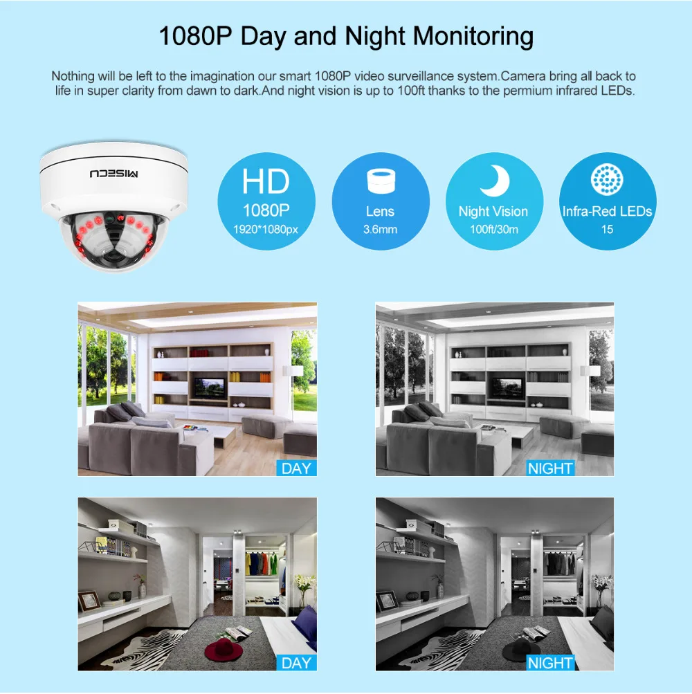 MISECU 8CH 1080 P 48 В PoE P2P HDMI 8 шт. 2.0MP ИК Vandalproof Металл IP Камера Открытый Onvif