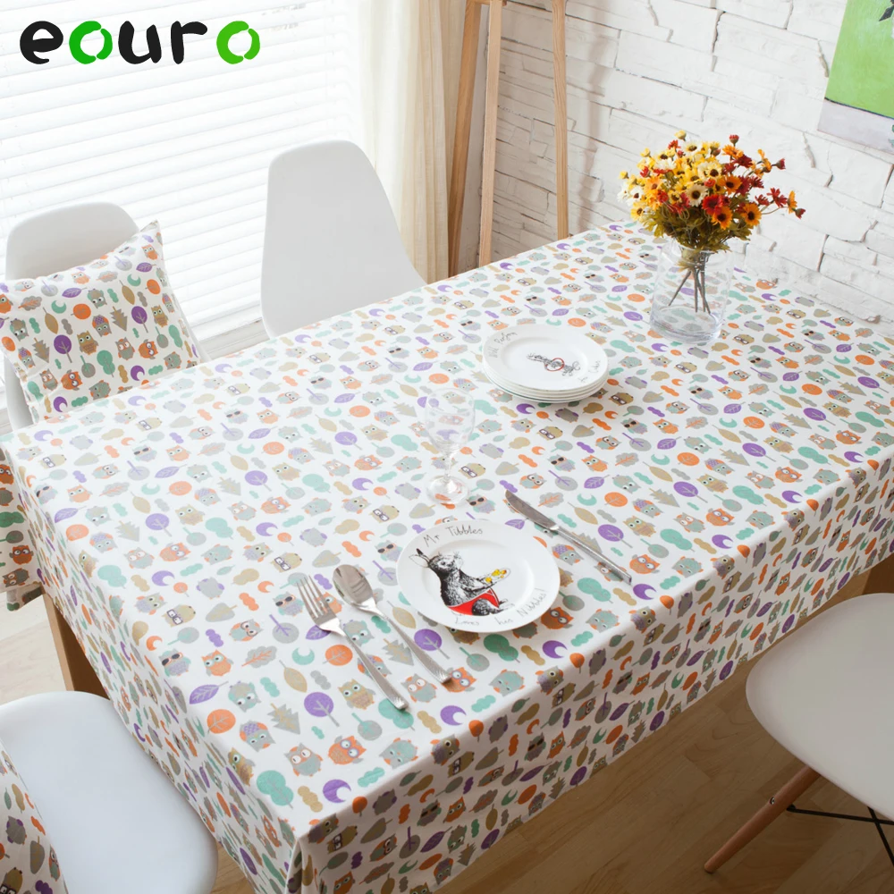 lovely colorful cartoon owl pattern Linen and cotton Table Cloth desk ...