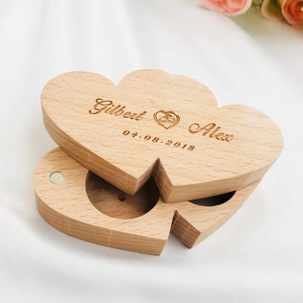 

Personalized Retro Double Love Wedding Ring Box Custom Name Ring Box Rustic Ring Bearer Box Wedding Ring Holder