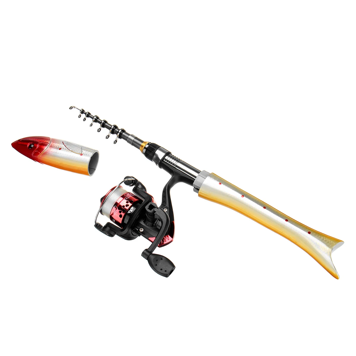 المحمولة البسيطة تلسكوبي الصيد رود بكرة كومبو يشبع عدة الغزل قصبة صيد خشبية البحر قضبان لطي مقبض الاطفال معدات صيد الأسماك