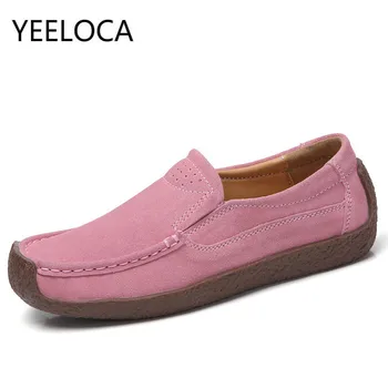 

YEELOCA Spring/Autumn Womens Shoes Snail Boat Shoes Genuine Leather Casual Peas Shoes Women's Slip-On Loafers Flats