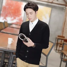 Повседневный свитер из чистого хлопка с длинным рукавом для мужчин, корейский стиль, тонкий модный свитер, вязаный Мужской дизайнерский свитер с v-образным вырезом