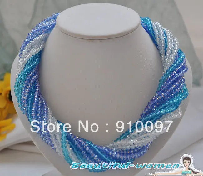 

>>>15row 18" 4mm blue purple clear faceted crystal rainbow necklace