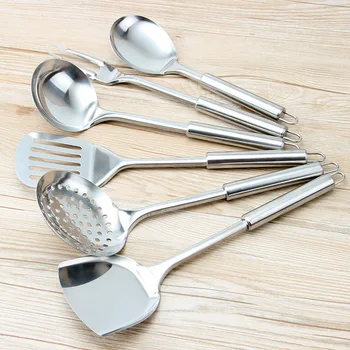 

Dinnerware 6Pcs/Set SUS 304 Cooking Tool Sets Kitchen Utensils Includes Truner Colander Spatula Fork Short Long Stainless Steel