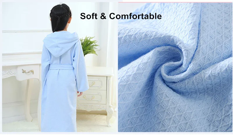 Child Bathrobe Sleepwear Robe Cotton Waffle  Roupao 6