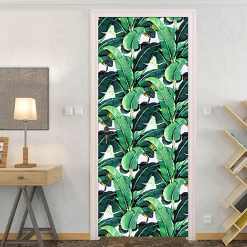 

Green Banana Leaf 3D Door Sticker Living Room Bedroom Mural PVC Waterproof DIY Self-Adhesive Door Decoration Wallpaper Stickers