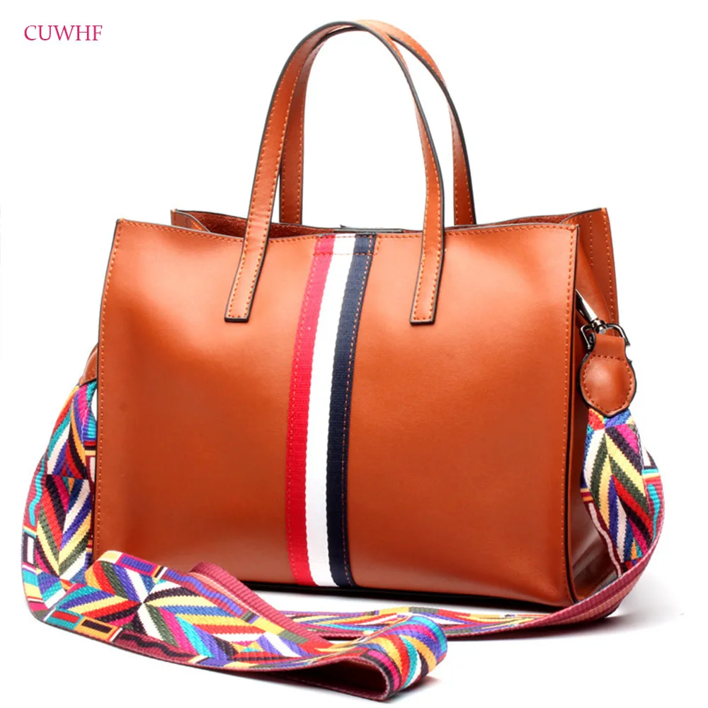 

Genuine Leather Bag Wide shoulder strap Large Women Leather Handbags Famous Brand Women Messenger Bags Big Ladies Shoulder Bag