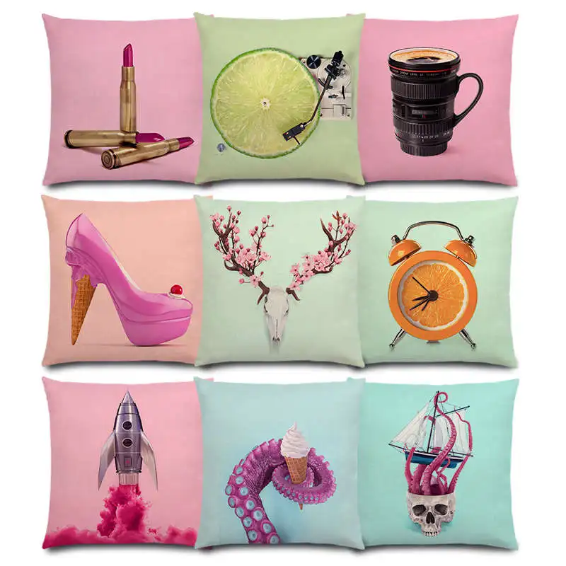 Pink Dream Colorful Fantasy Sexy Color Party High Heel Lipstick Candy Coffee Smoke Good Cushion Cover Sofa Throw Pillow Case | Дом и сад