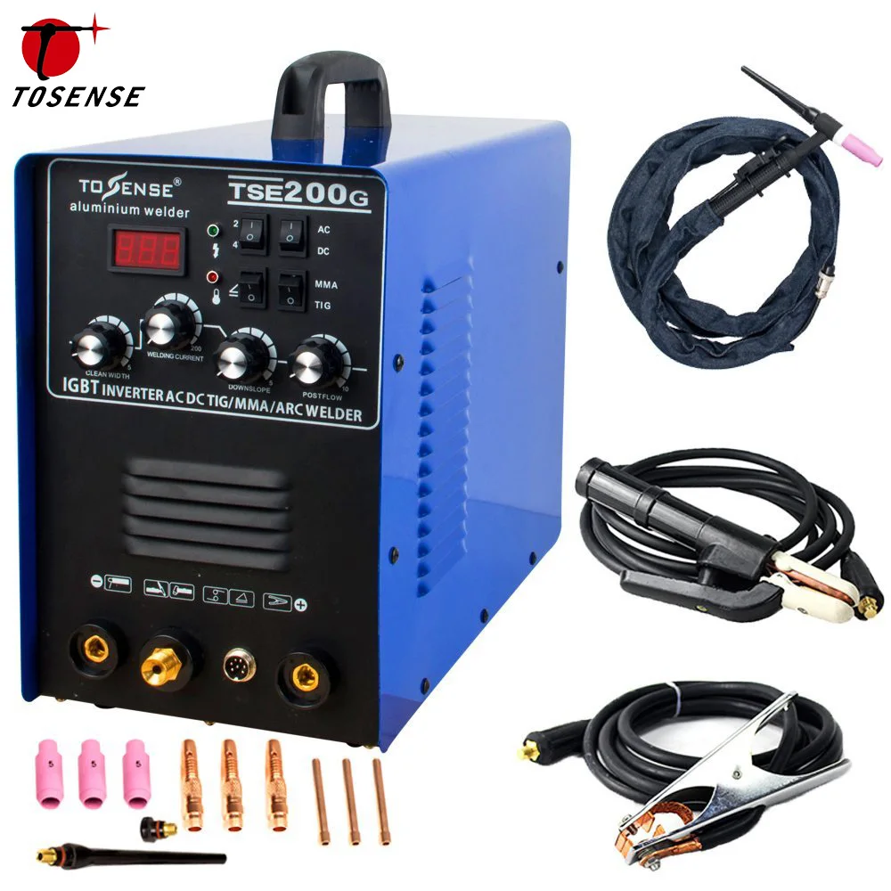 Aluminum Welder 220V TIG MMA ARC Stick 200A Welder AC DC IGBT Inverter Welding Machine With Welding Consumables TSE200G 