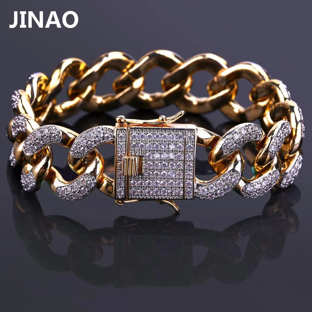 JINAO Gold Color Plated Iced Out Micro Pave CZ Stone Bracelet Link Chain Six Sizes Chain Bracelets Hip Hop Jewelry For Men Women JINAO Gold Color Plated Iced Out Micro Pave CZ Stone Bracelet Link Chain Six Sizes Chain Bracelets Hip Hop Jewelry For Men Women