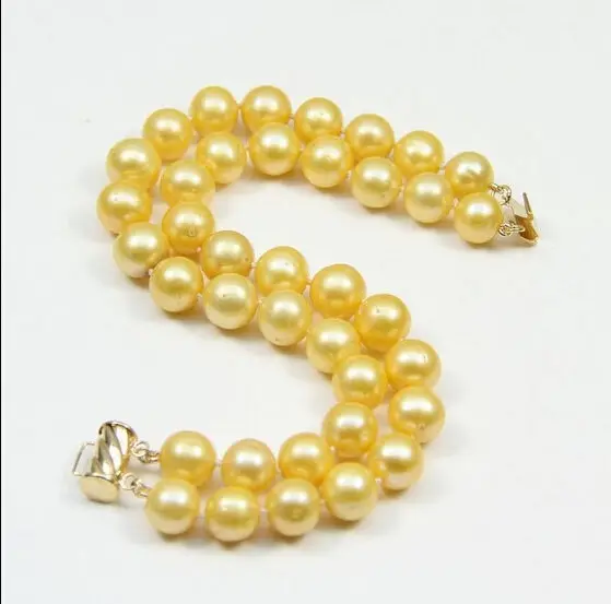 

2 ROW 9-10MM NATURAL SOUTH SEA GENUINE GOLD PEARL BRACELET 7.5 -8 INCH 14k r