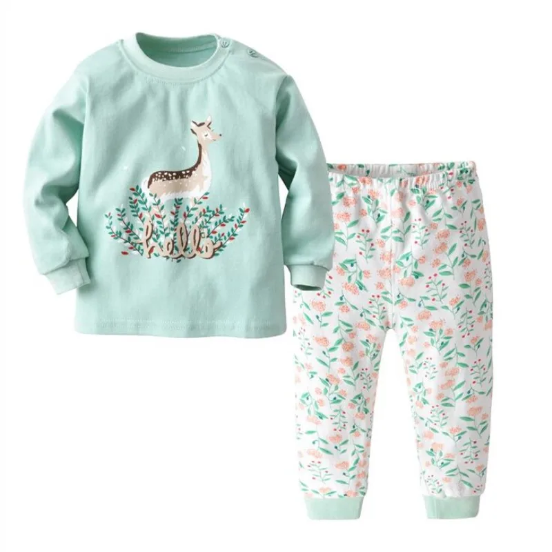 Комплекты детской одежды; новые детские комплекты одежды с принтом животных из мультфильмов для девочек и мальчиков; комплекты хлопковой одежды для малышей - Цвет: Green Deer