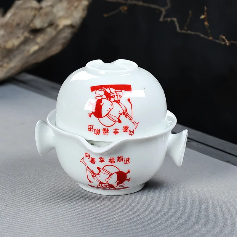 

Chinese retro Chairman Mao tea set Include 1 Pot 1 Cup, travel elegant gaiwan,Beautiful and easy teapot kettle,kung fu teaset