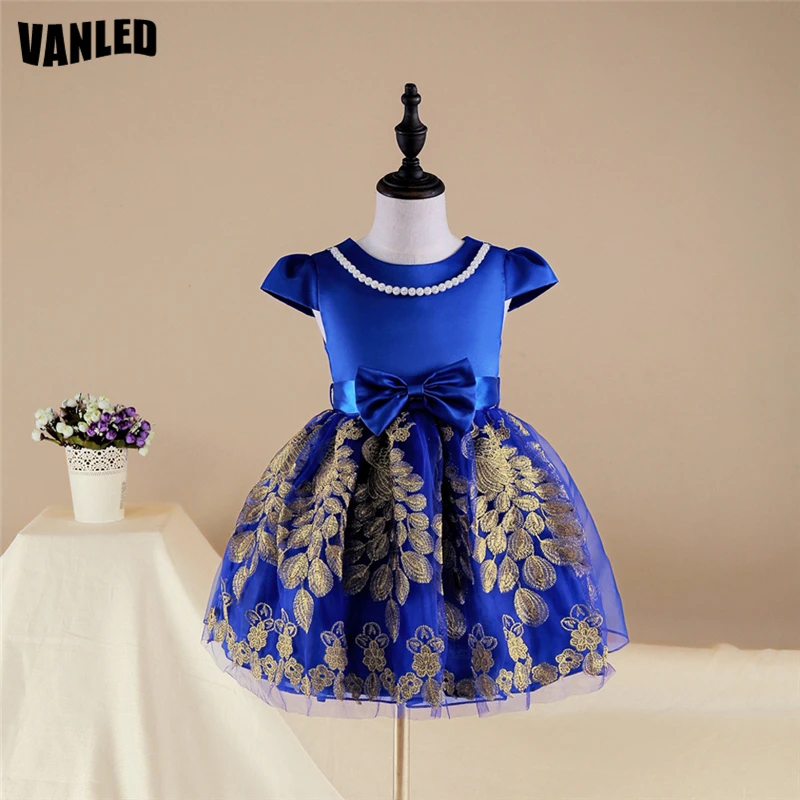 

Lovely Bow Lace Brand Baby Girls Party Dresses Summer Soft 2-9Y Toddler Princess Dress High Quality Girls Short Sleeve Dresses