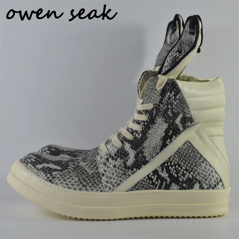 

Owen Seak Men Shoes High-TOP Ankle Boots Serpentine Genuine Leather Sneaker Luxury Trainers Boots Casual Lace-up Zip Flat Shoes