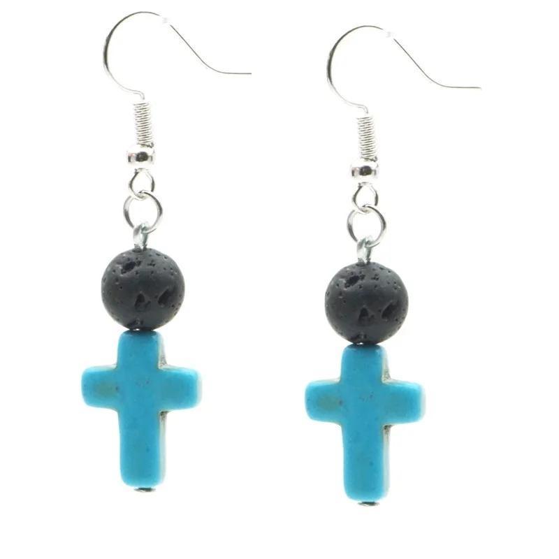 

Blue Cross Charms 8mm Colourful Volcano Lava Stone Aroma Essential Oil Diffuser Earrings DIY Aromatherapy Jewelry