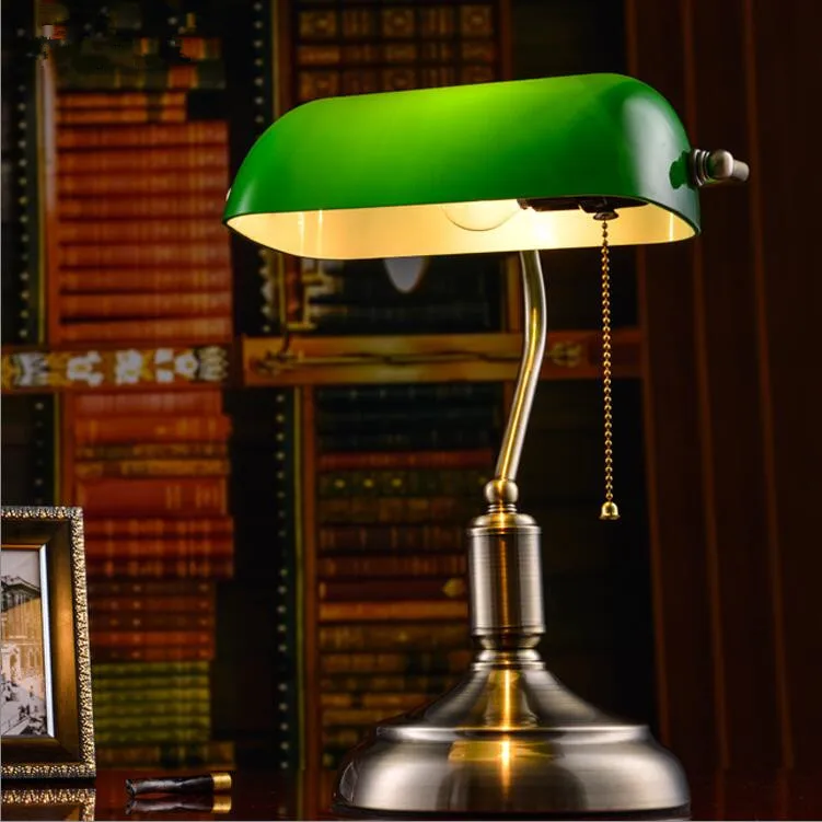Retro antique brass green glass shade Table Lamps lights for study room living room bank office book student desk lamps light