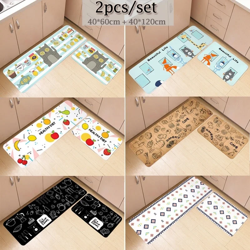 

2pcs/set Multi-style Rugs Bedroom Kitchen Doormat Bathroom Toilet Feet Mat Non- Slip Carpet