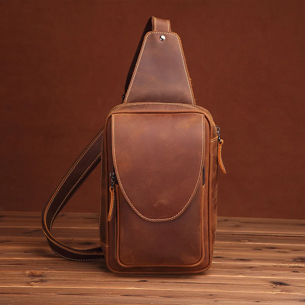 

2018 New Retro Mad Horse Leather Breast Bag Men's Dermis Single Shoulder Oblique Satchel Sports Leisure Kraft Breast Bag