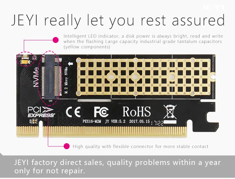 JEYI MX16 M.2 NVMe SSD NGFF к PCIE 3,0X16 адаптер M ключ интерфейсная карта Suppor PCI Express 3,0x4 Размер 2230-2280 m.2 полная скорость