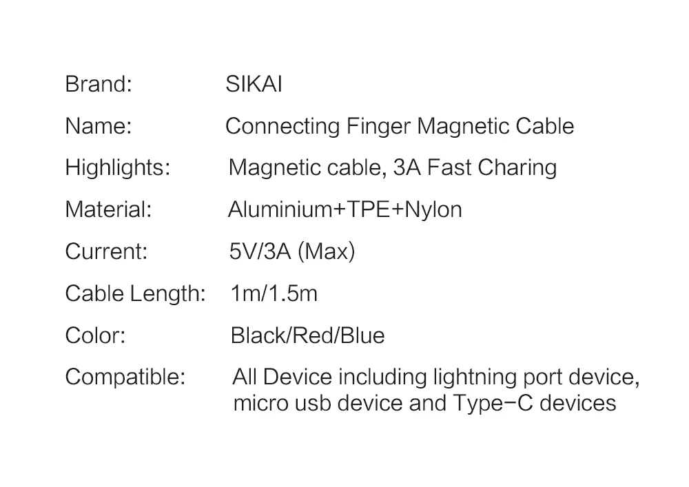 SIKAI 3A Магнитный Micro USB кабель для iPhone samsung type-c зарядный Магнитный зарядный адаптер usb type C кабель для мобильного телефона