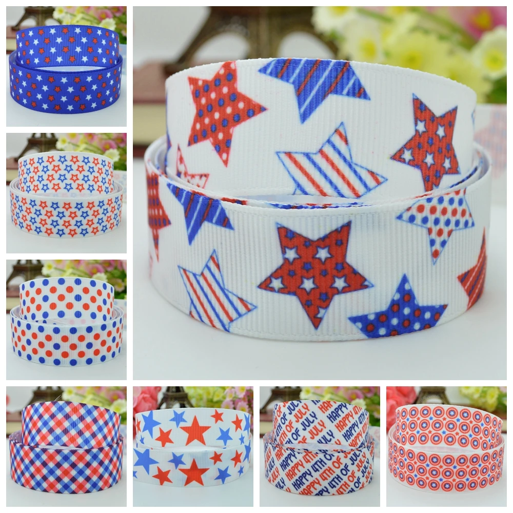 

DUWES 7/8" 22mm 4TH of July Independence Day red white blue Patriotic Printed grosgrain ribbon DIY hairbow 50YD