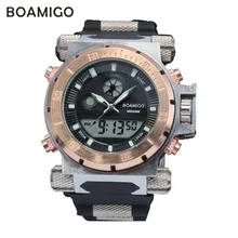 2016 роскошные BOAMIGO марка Мужчины военный спортивные часы Dual Time Цифровые Кварцевые Часы резинкой наручные часы relógio masculino