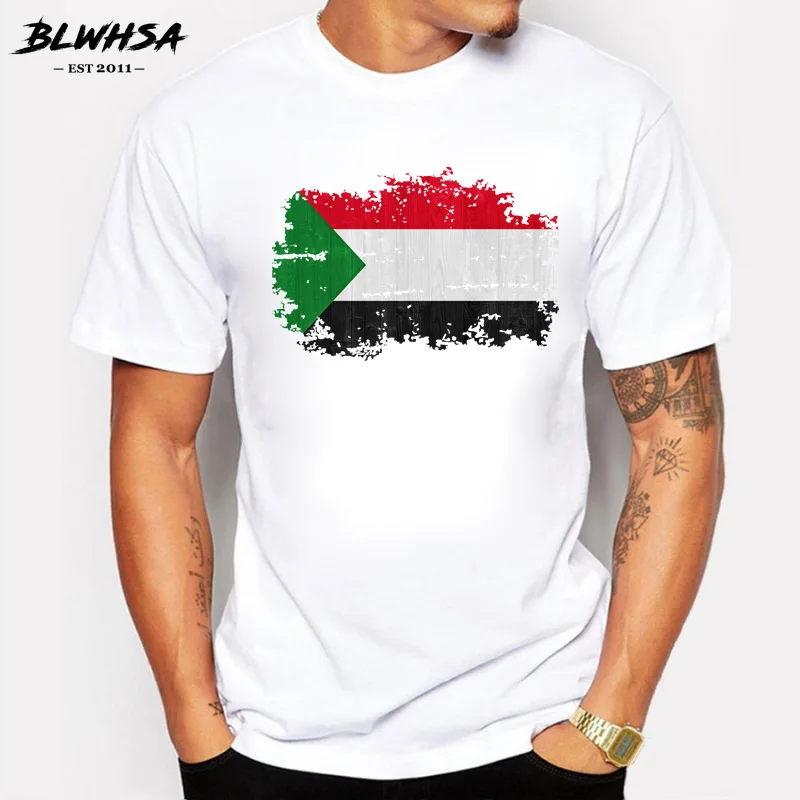 

BLWHSA Sudan National Flag Summer Men T Shirts Casual Nostalgic Style Designs Short Sleeve Men's T-Shirt Sudan Tee Shirt