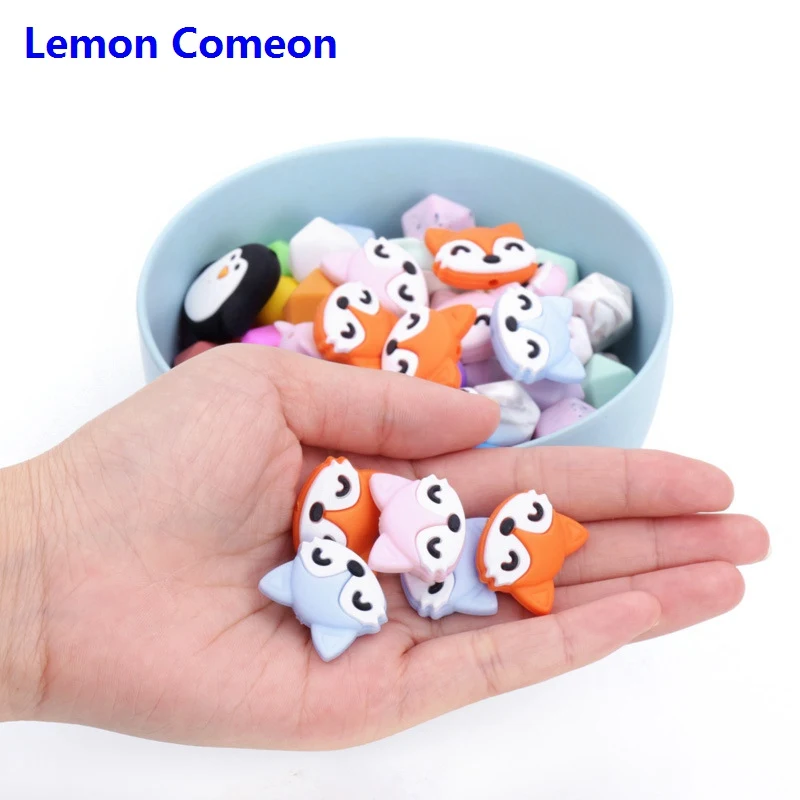 

Lemon Comeon 12PCS Fox silicone Beads Football Baby Teether BPA Free DIY Necklace Pacifier Chain Baby Teething Toy Infant Gift