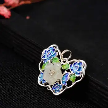

FNJ 925 Silver Flower Pendant for Jewelry Making Natural Hetian Jade Original Pure S925 Sterling Silver Pendants Butterfly Women