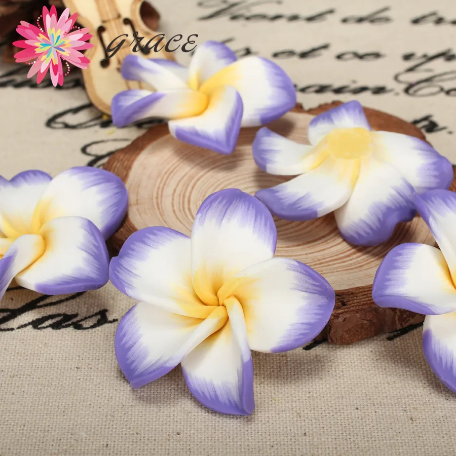 50X Mixed Lily Flower Plumeria Polymer Clay Loose Craft Beads DIY Jewelry Making 