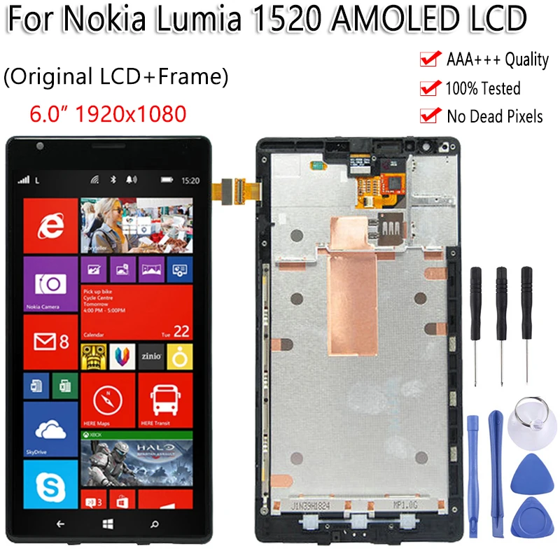 

6.0" For Nokia Lumia 1520 LCD Display Touch Screen With Frame Digitizer Replacement Assembly Tested For Nokia 1520 LCD Display