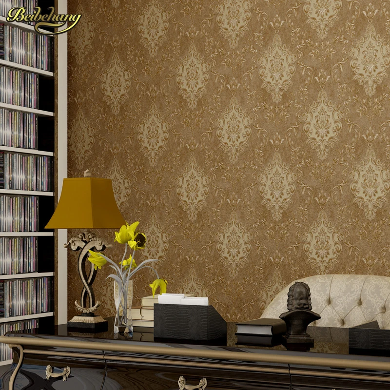 papel de parede Retro European wallpaper 3d deep embossed pvc wallpaper bedroom full of living room TV background wall paper