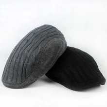 Мужская и женская вязаная шерстяная шляпа водителя в полоску берет Бейкер плюща вязаная плоская шапка HATCS0078