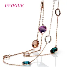 18 K de Oro Rosa/Oro Plateó Multicolor Austria crystal Marca de Lujo UVOGUE Top Joyería Al Por Mayor Suéter Largo Collares