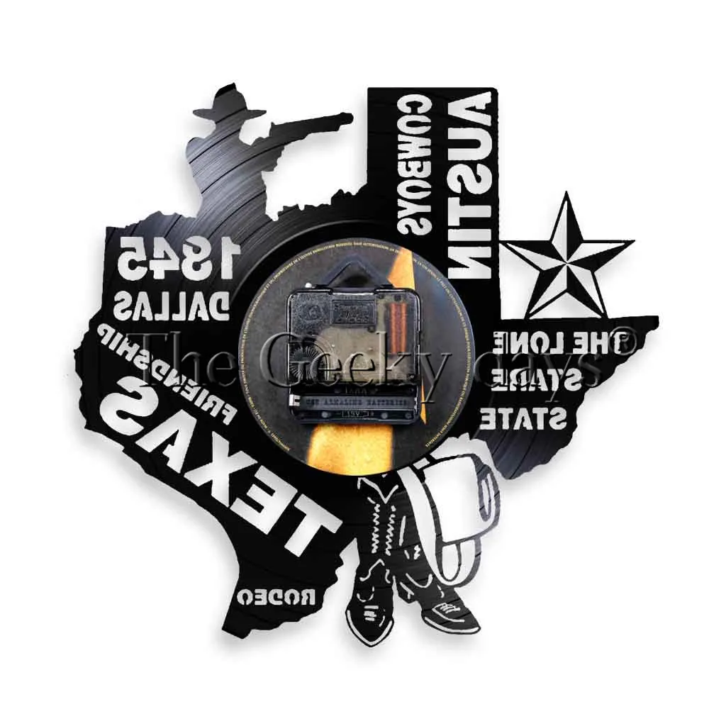 Cena 1 sztuka Rodeo stanu teksas zegar ścienny samotny Stare państwo Dallas Led lampka nocna płyta winylowa zegar Austin kowboje nowoczesne wystrój