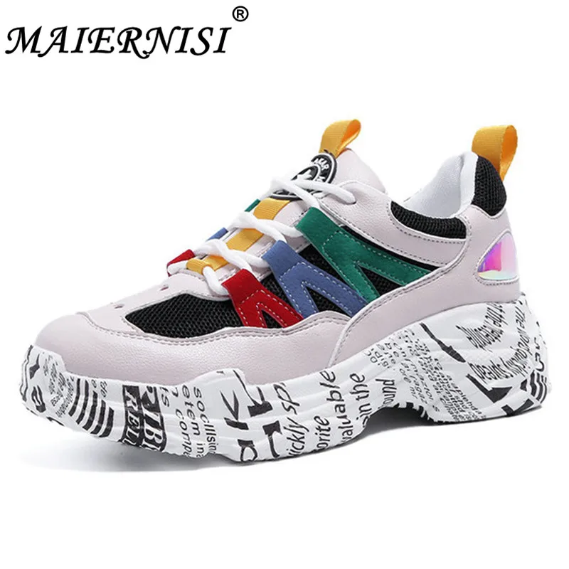 

Comfortable Breathable Mesh Flat Shoes Women Spring Autumn Casual Lace-Up Creepers Platform Shoes Basket Femme size 35-40