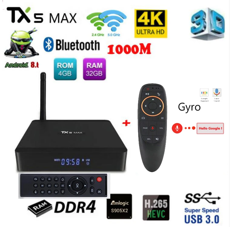 Tanix TX5 ماكس برو DDR4 4 GB 32 GB 2.4G 5G WiFi LAN بلوتوث الروبوت 8.1 التلفزيون مربع amlogic S905X2 رباعية النواة 4 K tx5 ماكس برو