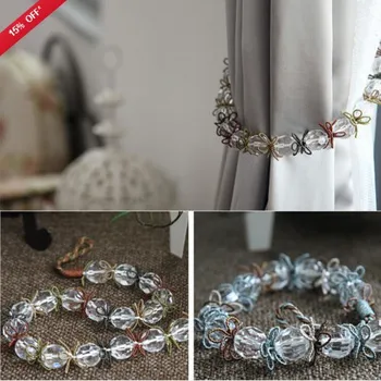 

SET of 2 80cm Mordern Beaded Curtain Hold Tie Backs Hook Tassel Holder Silk Flower DIY accessory free shipping HOT