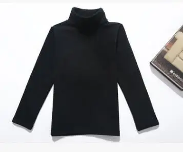 Новая хлопковая футболка с высоким воротником для мальчиков и девочек зимняя куртка с длинными рукавами детские однотонные рубашки - Цвет: Черный