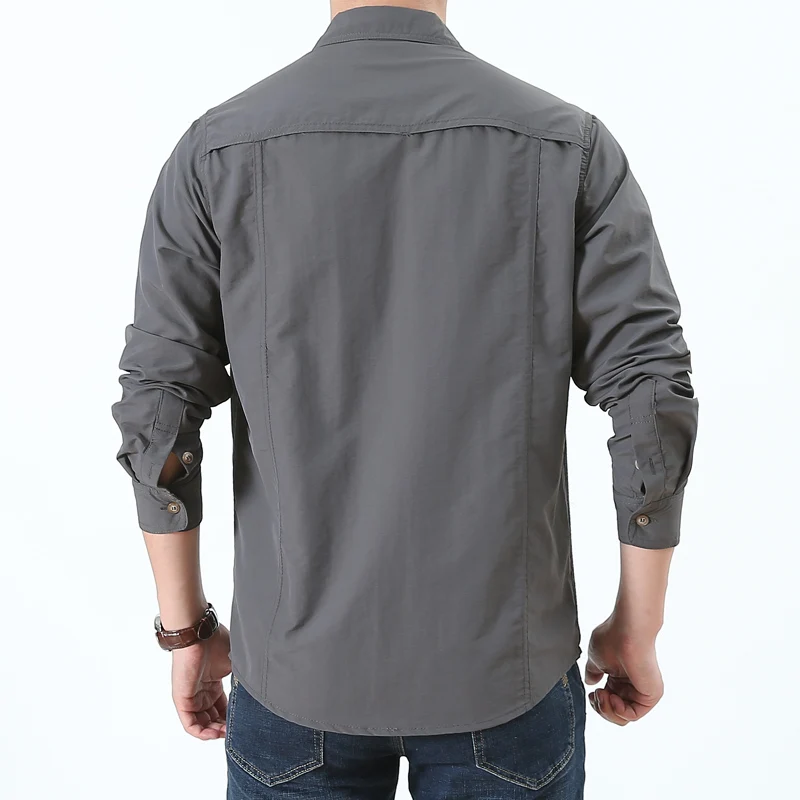 Новинка, AFS JEEP, быстросохнущие мужские рубашки, брендовые, camisa masculina, одноцветные, армейские, повседневные, модные, мужские рубашки, chemise homme размера плюс 4XL