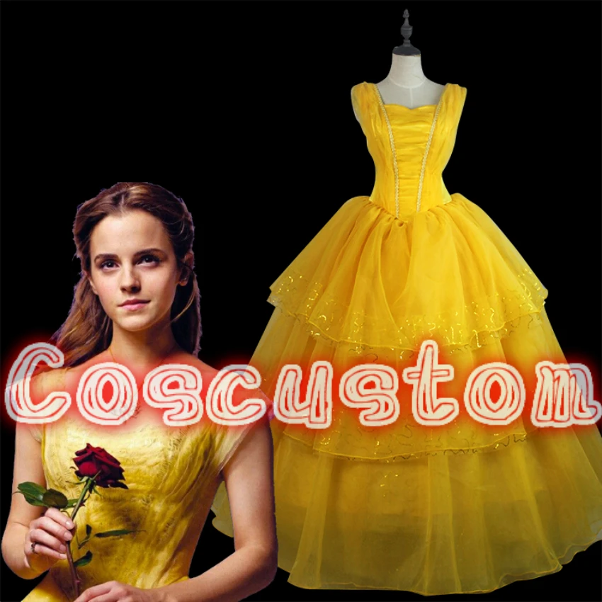 7579 5 De Réductioncoscustom Haute Qualité Nouveau Film La Belle Et La Bête Emma Watson Belle Robe Princesse Belle Costume Halloween Cosplay