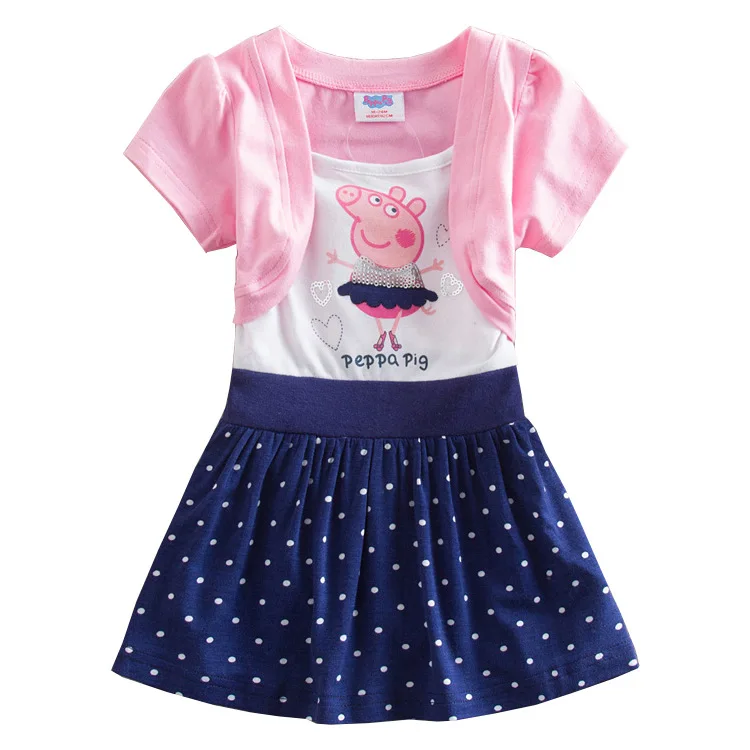 

Pig Children's Clothing Cartoon Cotton Girl Fake Two-piece Princess Short-sleeved Dress